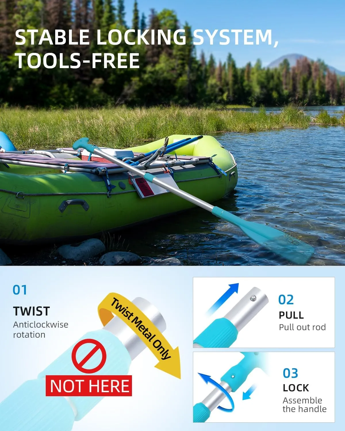 OCEANBROAD Telescoping Emergency Paddle 21''-42''/26''-54'' Aluminium Shaft for Kayaing Boating Canoeing River Tubing