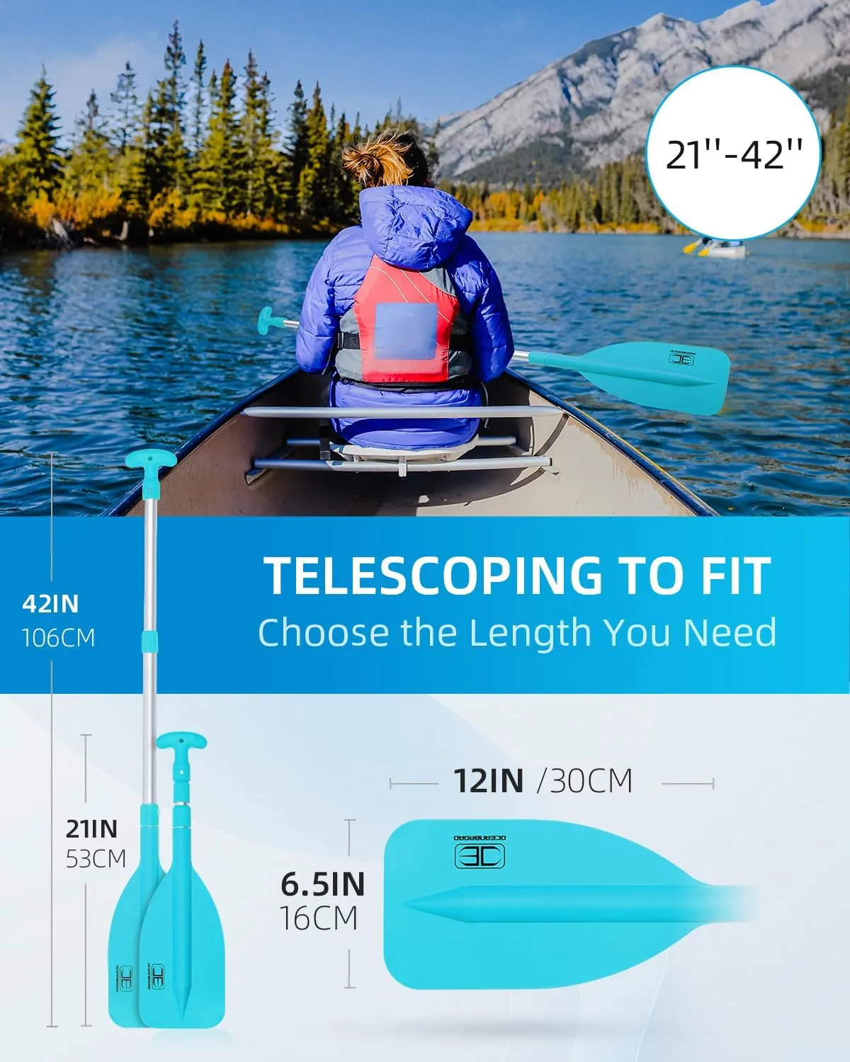 OCEANBROAD Telescoping Emergency Paddle 21''-42''/26''-54'' Aluminium Shaft for Kayaing Boating Canoeing River Tubing