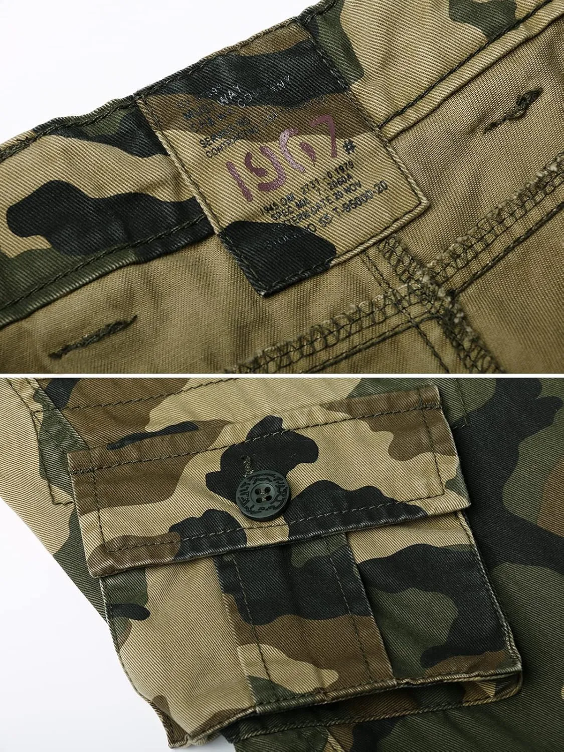 OCHENTA Men's Cotton Casual Cargo Work Pants Baggy Camo Tactical Combat Trousers with 8 Pockets (No Belt)