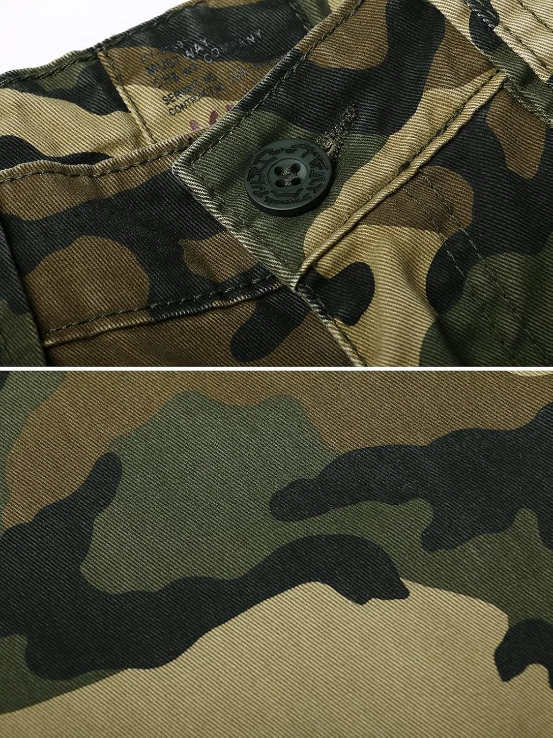 OCHENTA Men's Cotton Casual Cargo Work Pants Baggy Camo Tactical Combat Trousers with 8 Pockets (No Belt)