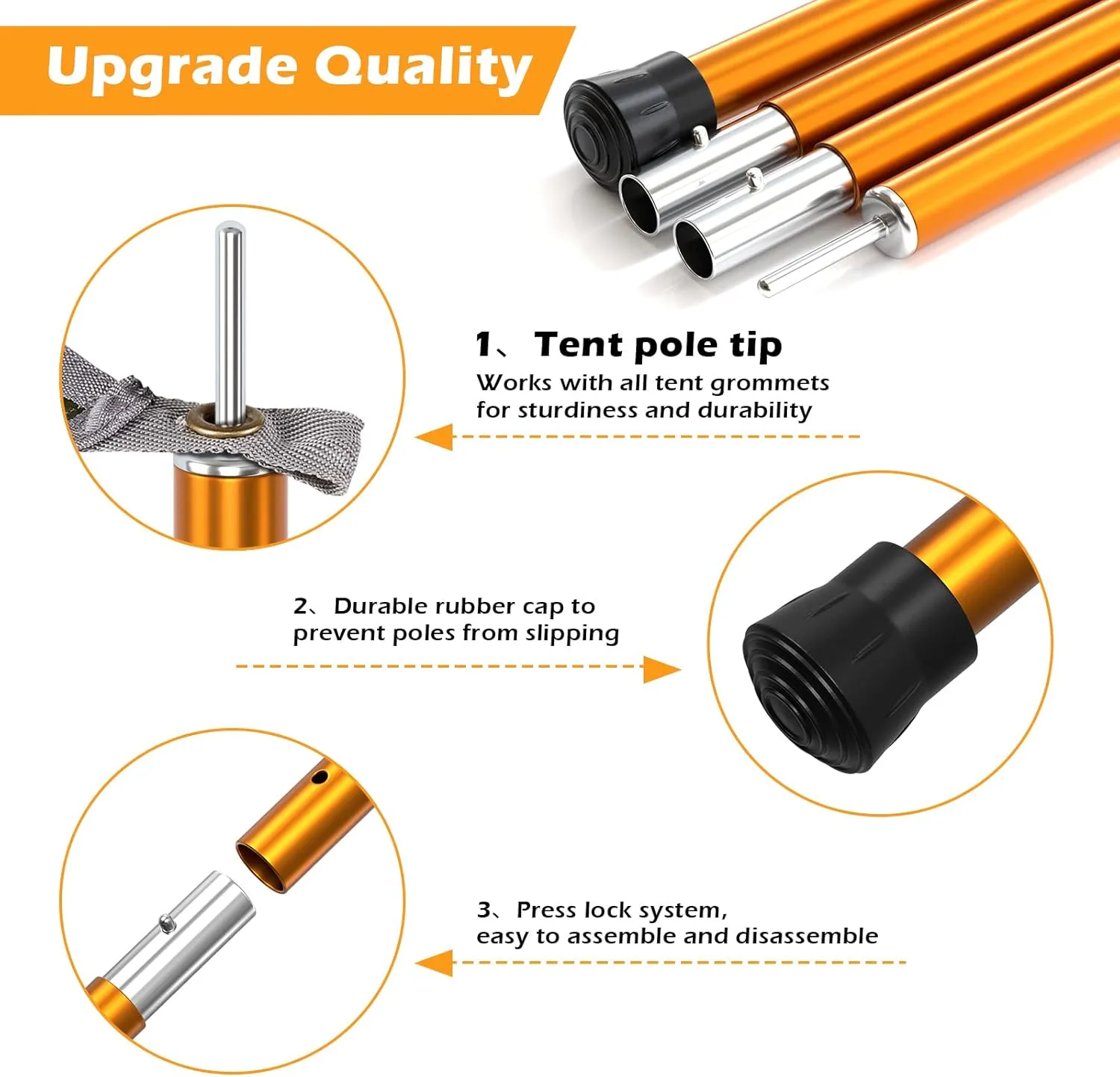 Odoland Adjustable Tarp Poles, Telescoping Aluminum Tent Poles Set of 2, Collapsible Lightweight Poles for Camping, Backpacking and Awnings