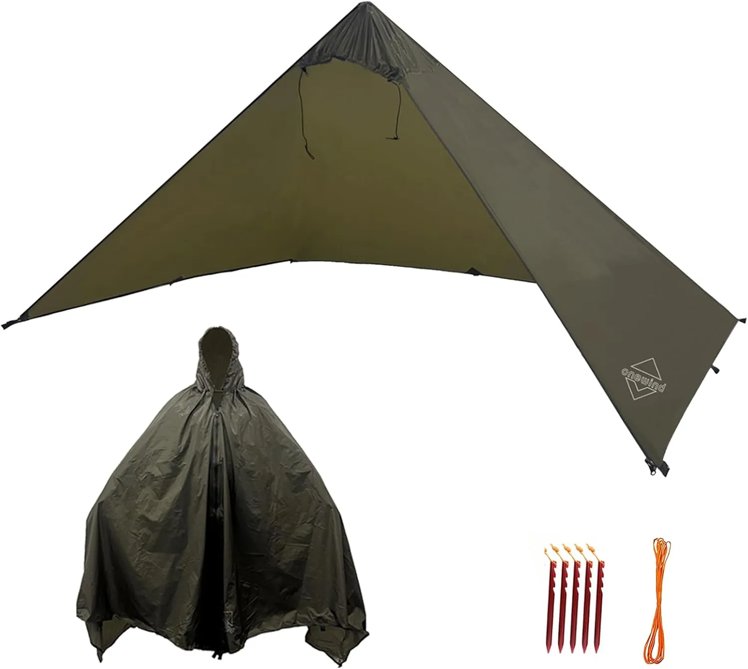 Onewind Lightweight Poncho Shelter, Solitary Shelter Cape Silnylon Emergency Survival Shelter Ultralight Minimalist Shelter for Camping Hiking Backpacking Bug Out Bag
