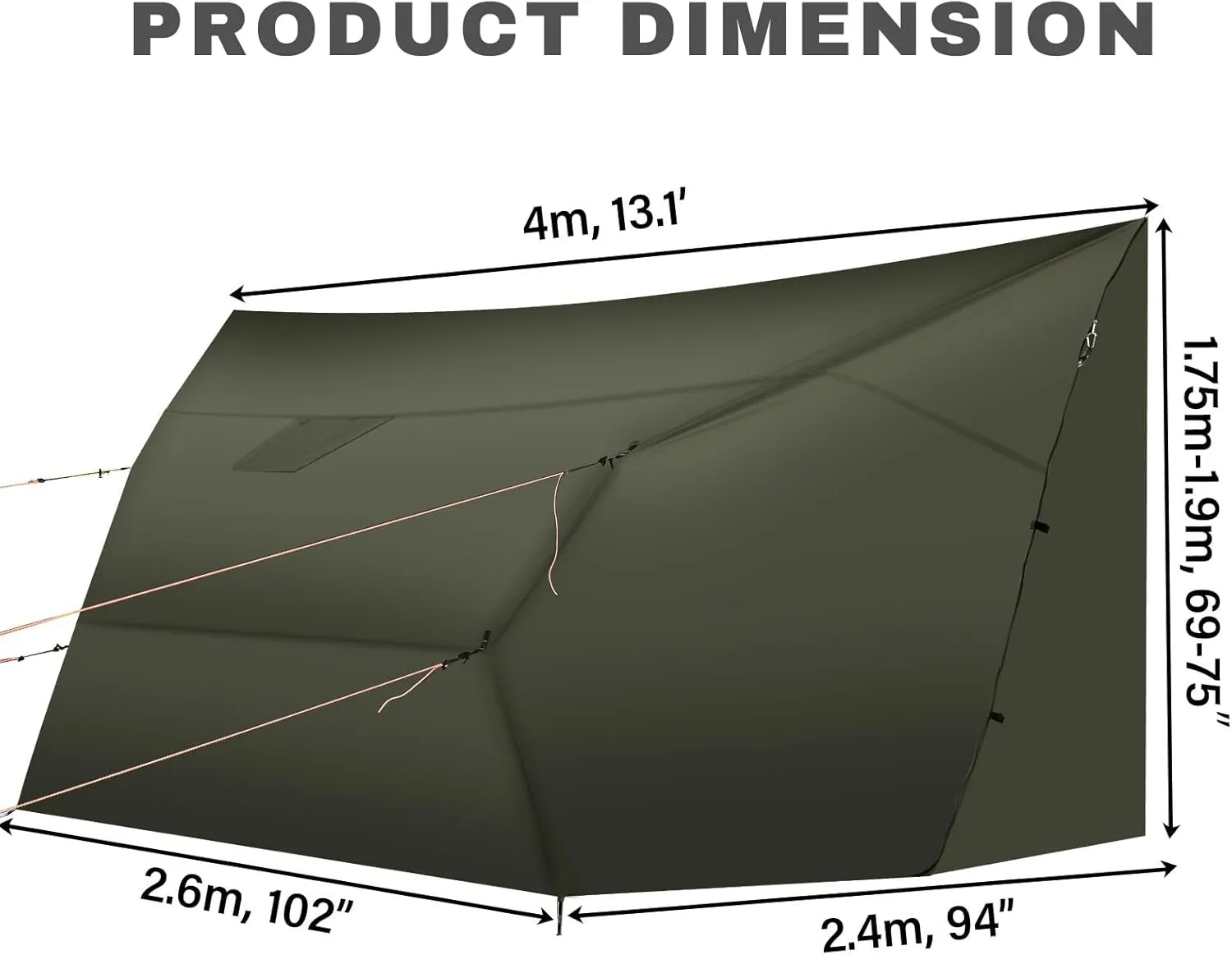 Onewind Penumbra Hot Tent, 14ft Camping Hammock Tarp for 4-Season, Waterpoof and Flame Retardant Hammock Rain Fly with Stove Jack for Winter, Outdoor Camping, OD Green