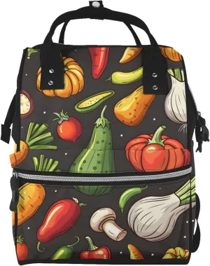 Onion Carrot Vegetable Diaper Bag Backpack for Women Multifunction Travel Nappy Bag Waterproof Mummy Backpacks Large Capacity Daypack for Mom Dad Travel Essentials