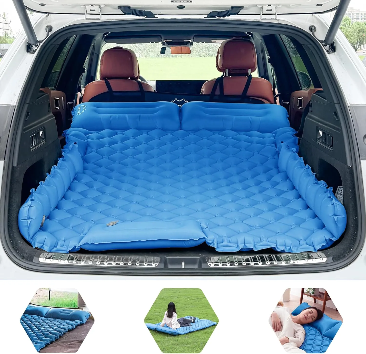 ONTYZZ Double Ultralight Inflatable Sleeping Pad SUV Car Mattress 2 Person Camping Sleeping Pad Built-in Foot Pump for Camping Car, Blue
