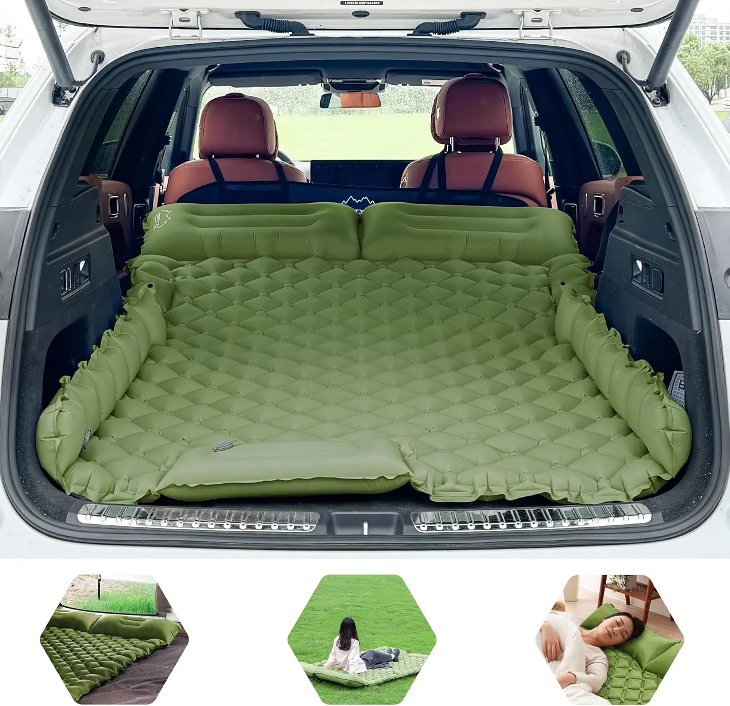 ONTYZZ Double Ultralight Inflatable Sleeping Pad SUV Car Mattress 2 Person Camping Sleeping Pad Built-in Foot Pump for Camping Car, Green