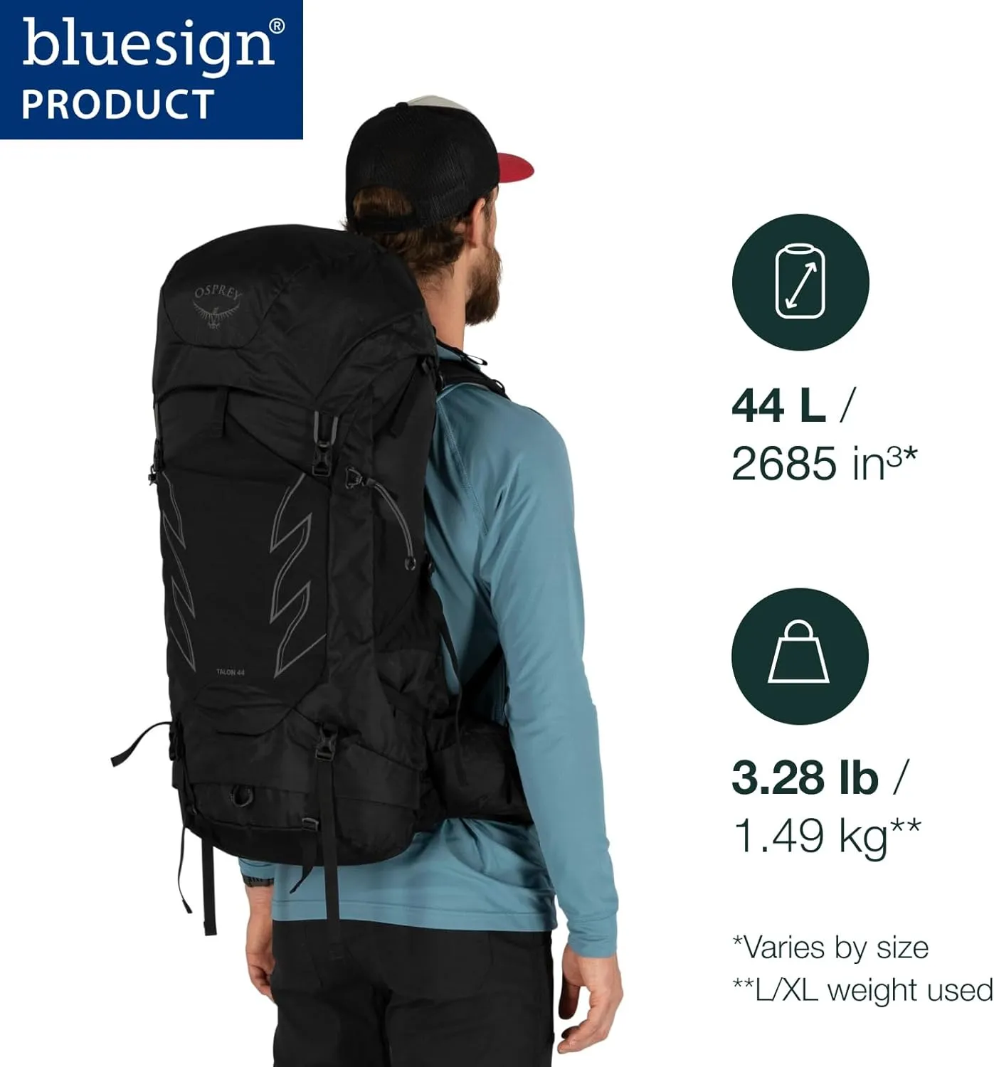 Osprey Talon 44L Men's Hiking Backpack with Hipbelt, Ceramic Blue, S/M