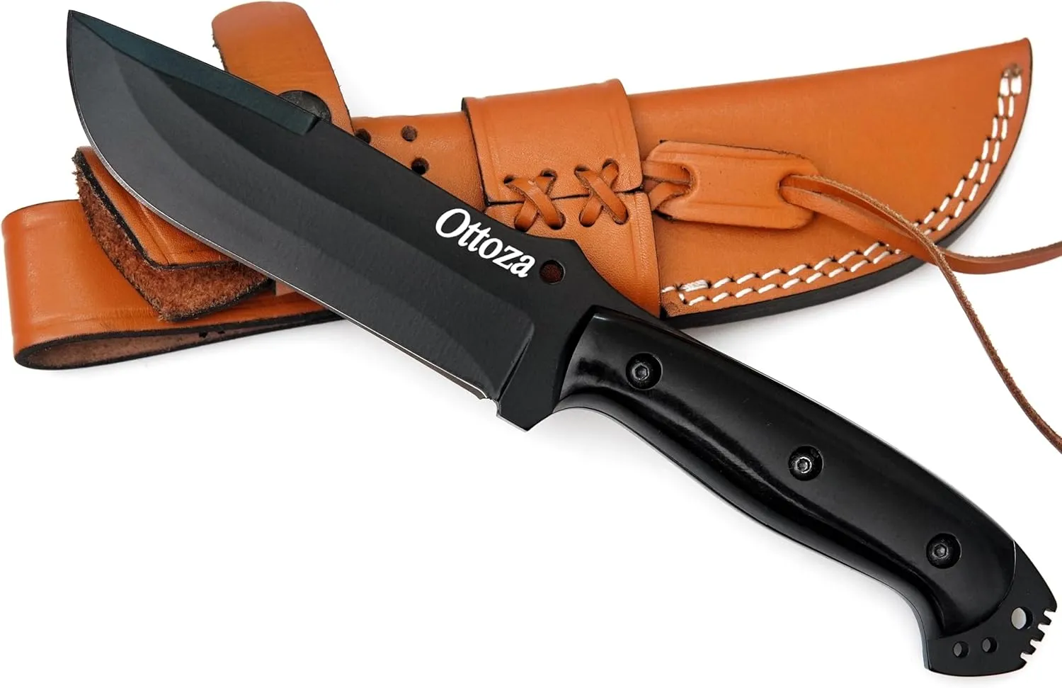 Ottoza Hunting Knife with Sheath - Cow Horn Handle, 1095 High Carbon Steel Knife, Outdoor Knife Survival Knife Camping Knife Bushcraft Knife Tactical Knife, Fixed Blade Hunting Knives for Men Vertical Carry Knife Sheath 358