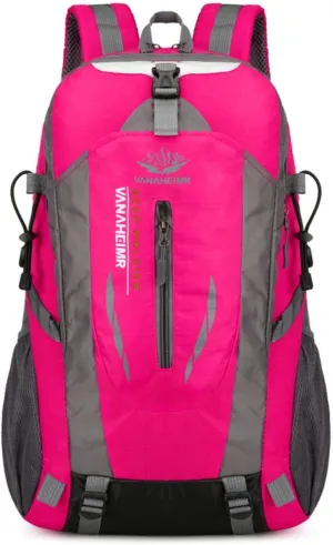 Outdoor backpack, camping mountaineering bag, hiking waterproof, backpack, men's leisure travel sports backpack (Color : Rose Red)