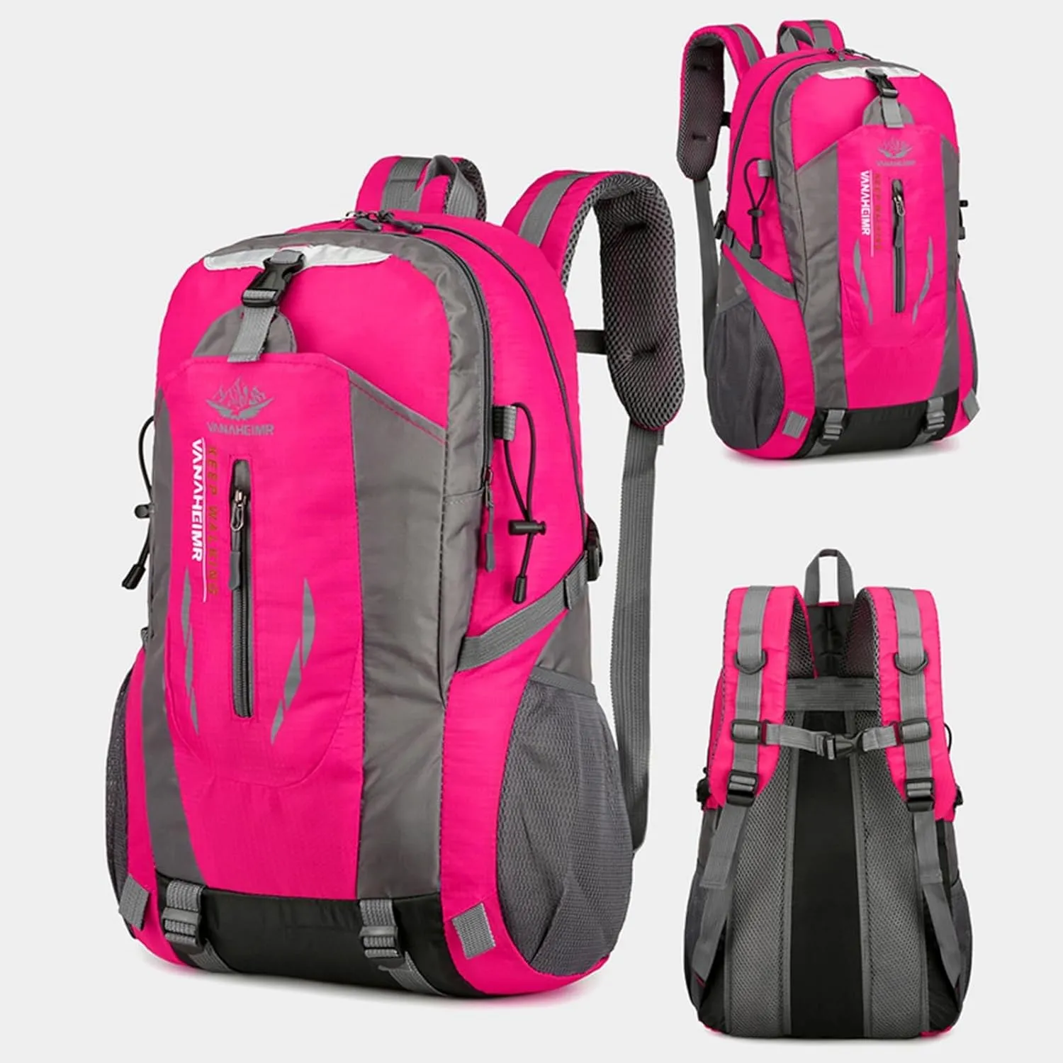 Outdoor backpack, camping mountaineering bag, hiking waterproof, backpack, men's leisure travel sports backpack (Color : Rose Red)