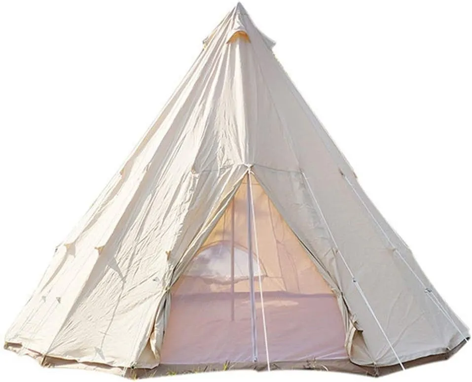 Outdoor Backpack Tent Foldable Tent Canvas Outdoor Luxury Camping Farmhouse BBQ Dining Tent Thicken Rainproof Tent Night Cat Camping Tent (Beige 4M) (Beige 4M)