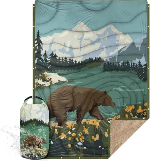 Outdoor Camping Blanket with Sherpa Lining, Extra Warm Thick Camp Blankets and Puffy Ultralight Soft Poncho DWR Camping Quilt for Cold Weather, Adventure, Sleeping, Backpacking 78"x 56"