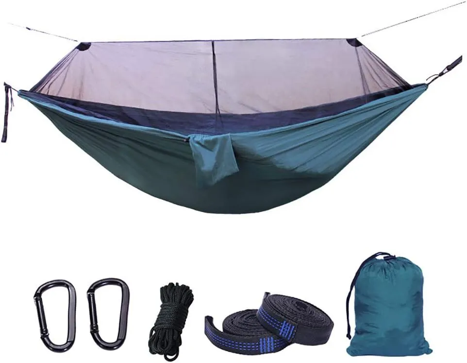 Outdoor Camping Hammock,Double Hammock with Mosquito Net,Lightweight Portable Hammock,Parachute Hammock for Travel Beach Dark Green 260x140cm