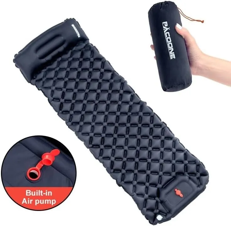 Outdoor Camping Inflatable Mattress Sleeping Pad with Pillows Ultralight Air Mat Built in Inflator Pump Hiking (Camoulfage Color)