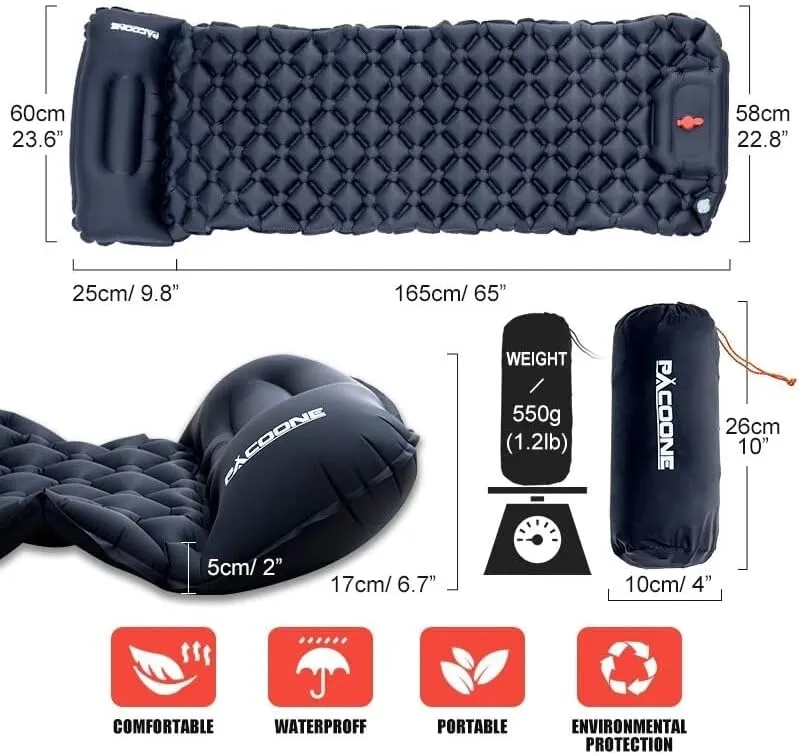 Outdoor Camping Inflatable Mattress Sleeping Pad with Pillows Ultralight Air Mat Built in Inflator Pump Hiking (Camoulfage Color)