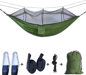 Outdoor Double Hammock,Camping Hammock with Mosquito Net,Ultralight Portable Parachute Hammock for Hiking Travel Beach Green 260x140cm