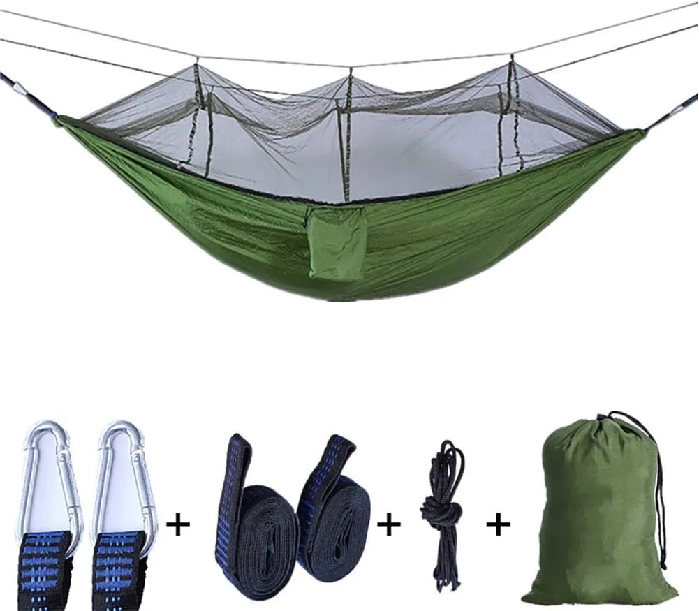 Outdoor Double Hammock,Camping Hammock with Mosquito Net,Ultralight Portable Parachute Hammock for Hiking Travel Beach Green 260x140cm