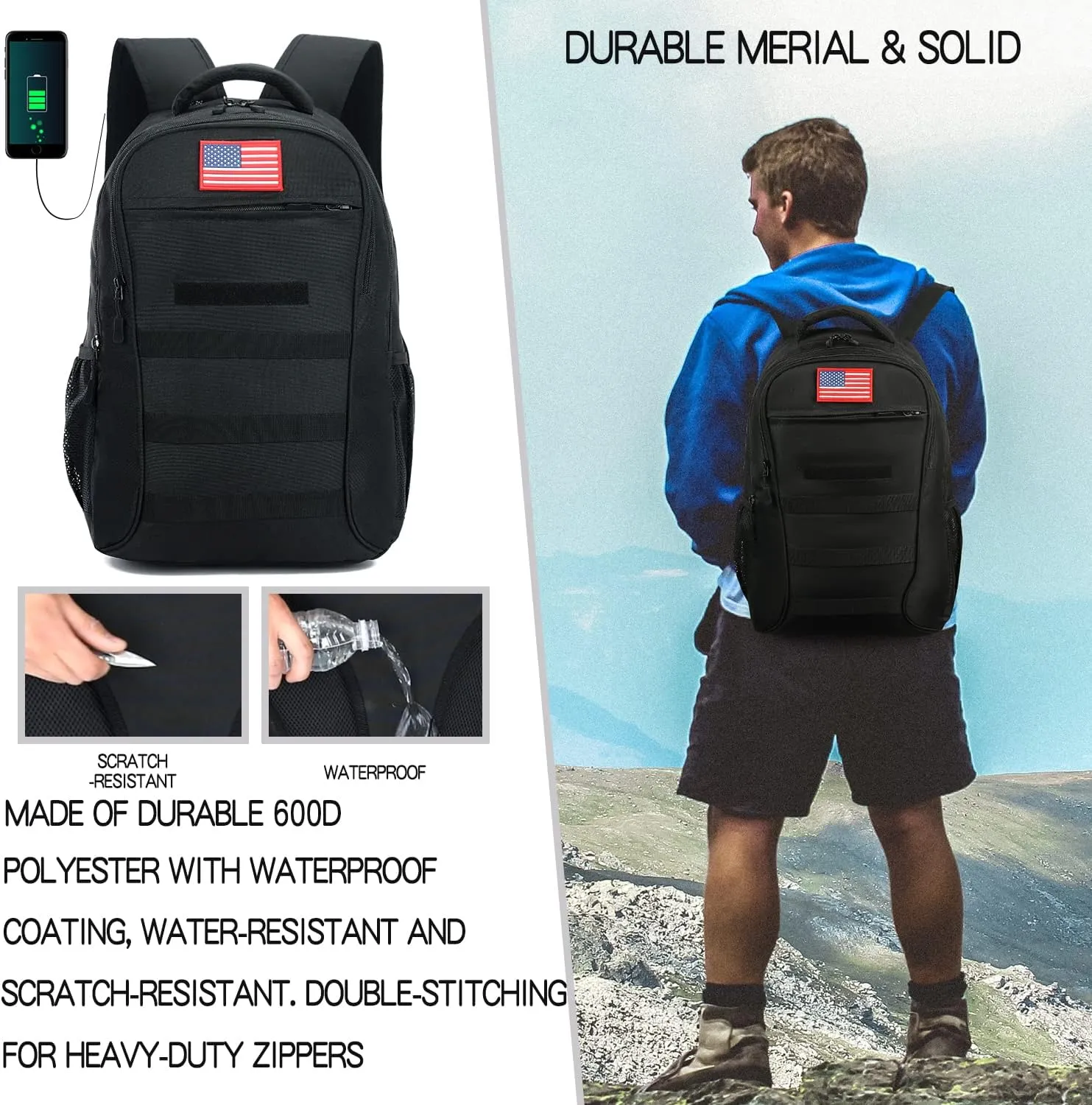 outdoor plus Camo Backpack for Boys,Military Teen Backpack with USB Port, Army Bookbag for School