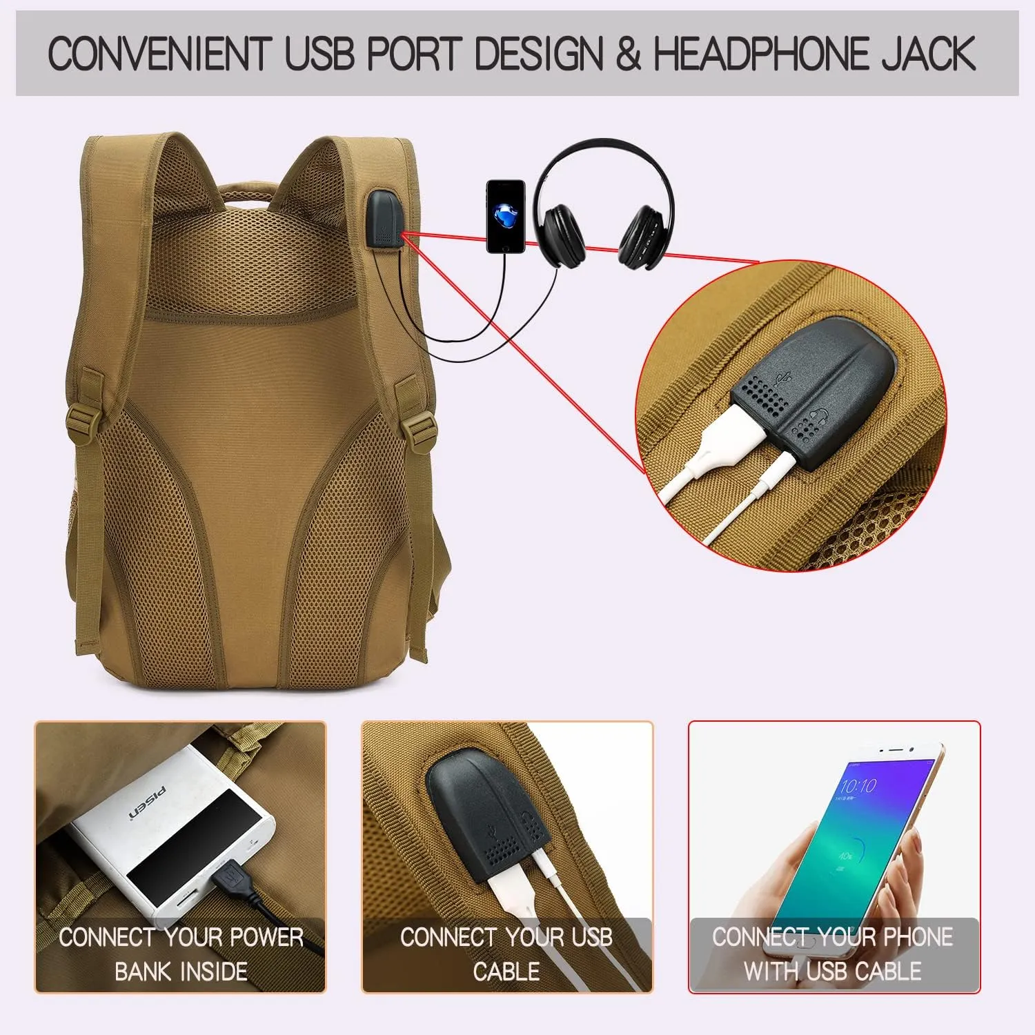 outdoor plus Camo Backpack for Boys,Military Teen Backpack with USB Port, Army Bookbag for School