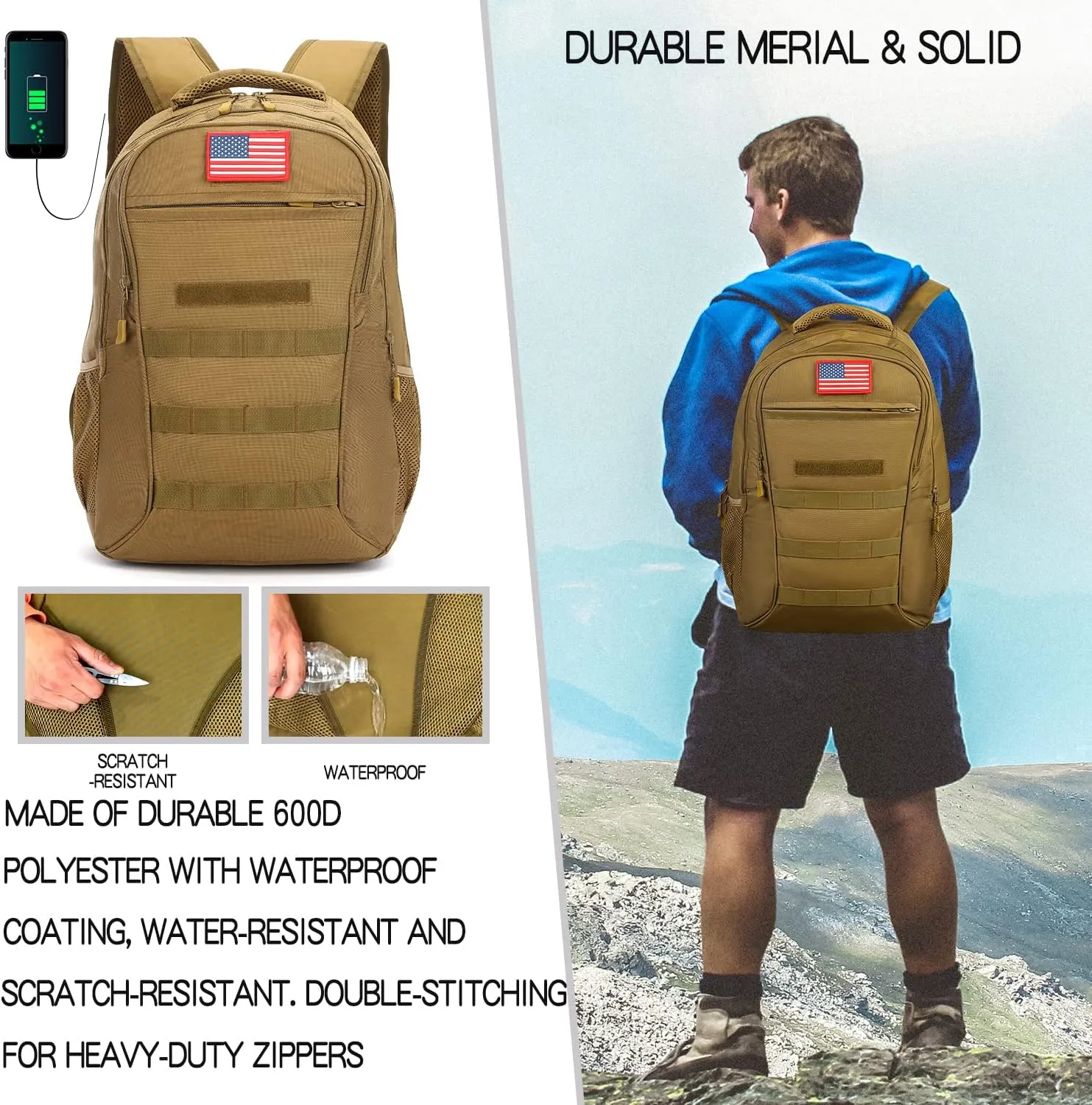 outdoor plus Camo Backpack for Boys,Military Teen Backpack with USB Port, Army Bookbag for School