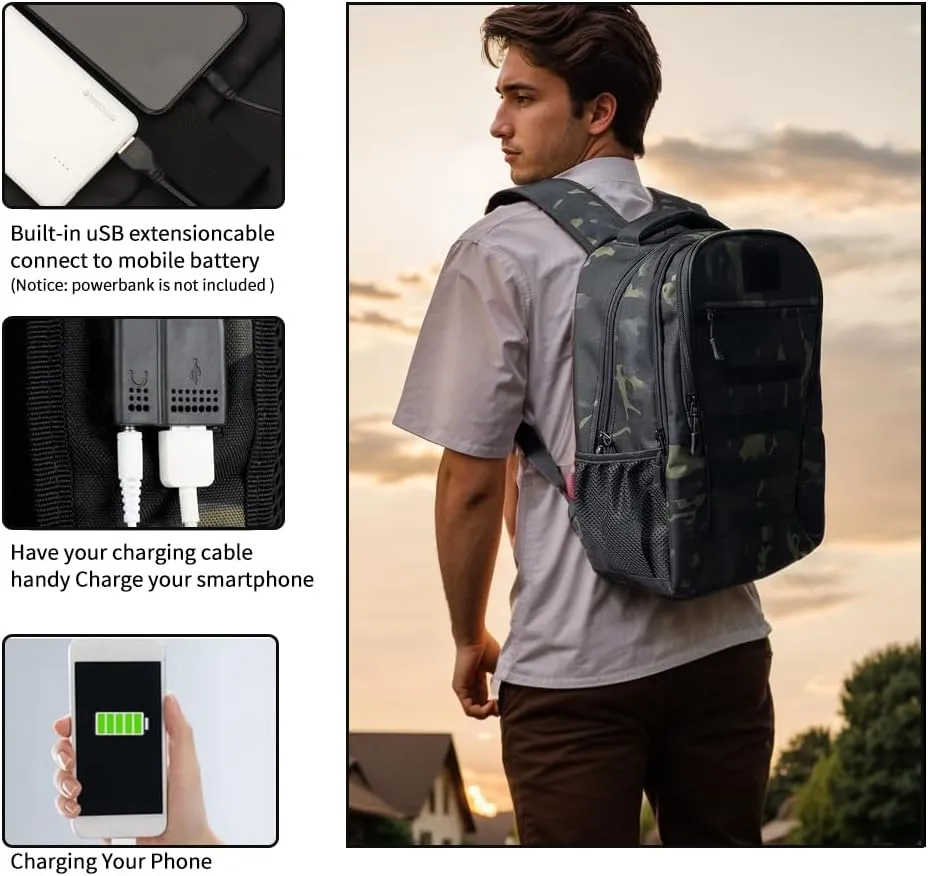 outdoor plus Camo Backpack,Military Boys Backpacks for School,Army Bookbag with USB Charging Port,30l/40L