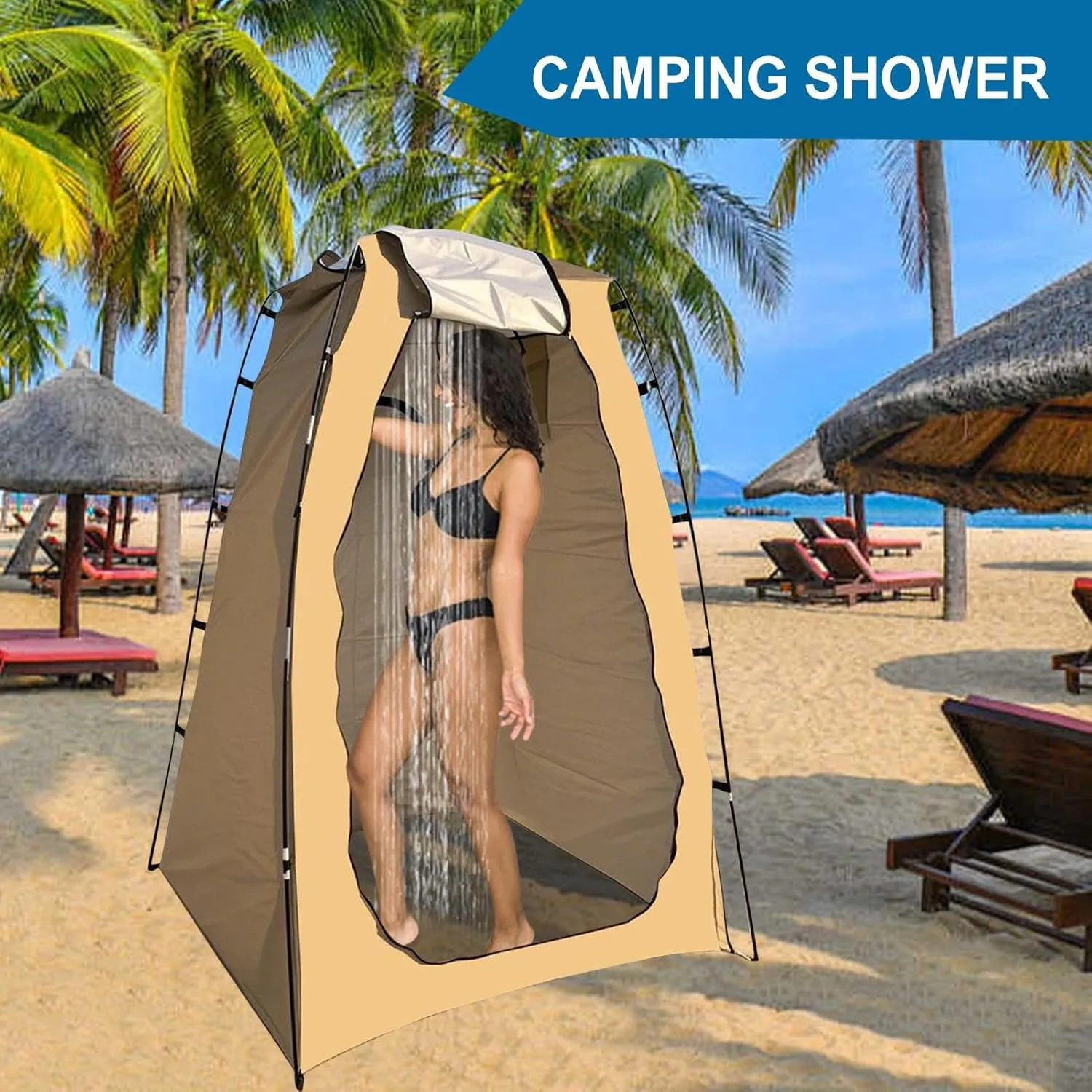 Outdoor Shower Tent - Portable Pop Up Tent | 4-in-1 Multifunctional Portable Shower Tent with Good Ventilation, Privacy Space for Camping Picnic Fishing Beach Outdoor Sun Shelter Shower Toilet