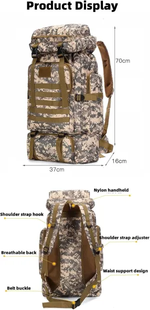 Outdoor Sports Hiking Backpack 80L Large Capacity Waterproof Camouflage Mountaineering Bag Casual Tactical Backpack (CP camouflage)