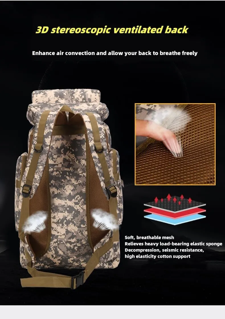 Outdoor Sports Hiking Backpack 80L Large Capacity Waterproof Camouflage Mountaineering Bag Casual Tactical Backpack (CP camouflage)