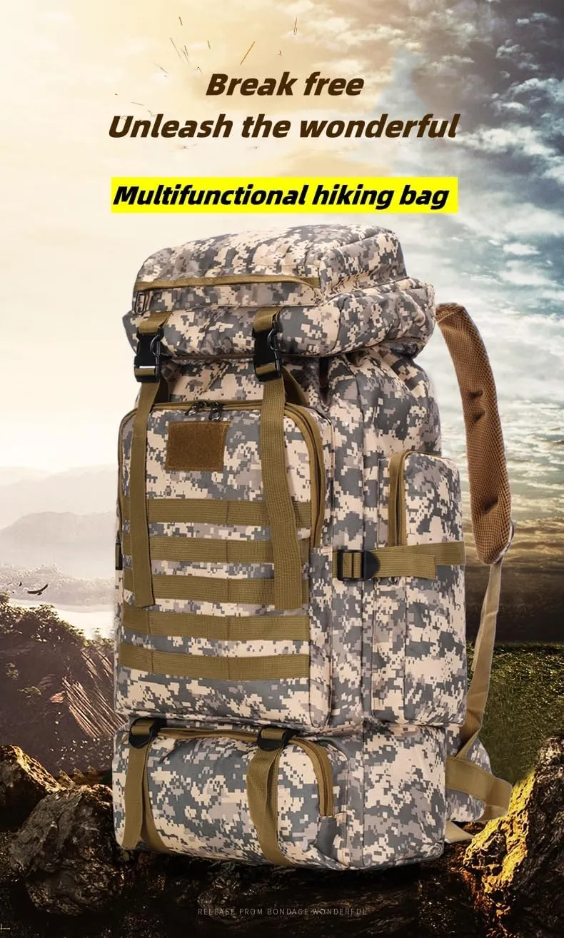 Outdoor Sports Hiking Backpack 80L Large Capacity Waterproof Camouflage Mountaineering Bag Casual Tactical Backpack (CP camouflage)
