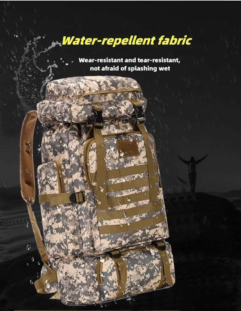 Outdoor Sports Hiking Backpack 80L Large Capacity Waterproof Camouflage Mountaineering Bag Casual Tactical Backpack (CP camouflage)