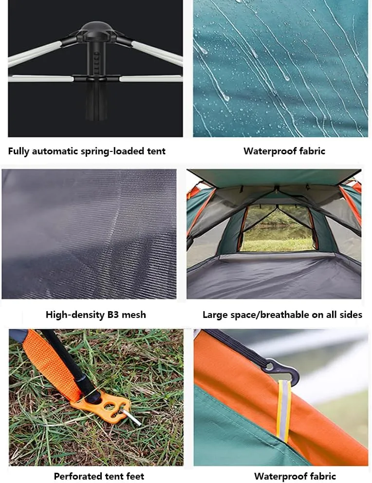 Outdoor Waterproof Camping Tent Instant Pop Up Family Tent, Automatic Portable Beach Dome with Porch Suitable Picnic Backpacking
