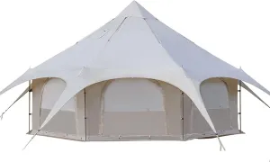 Outdoor Waterproof Cotton Canvas Tent, 4 Season Family Camping Tent 8-10 Person with Stove Jacks for Glamping and Festivals and Human Shelter