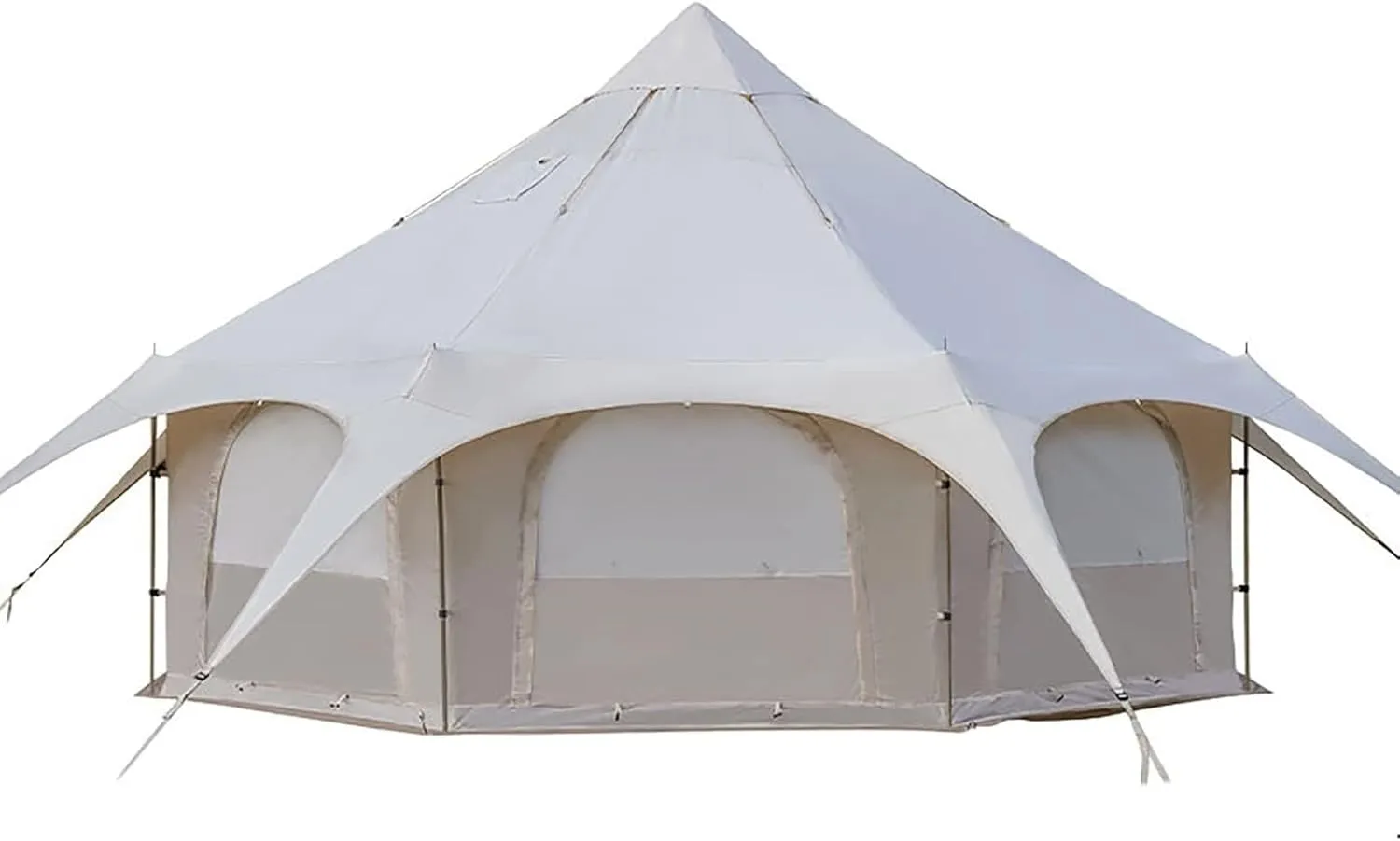 Outdoor Waterproof Cotton Canvas Tent, 4 Season Family Camping Tent 8-10 Person with Stove Jacks for Glamping and Festivals and Human Shelter