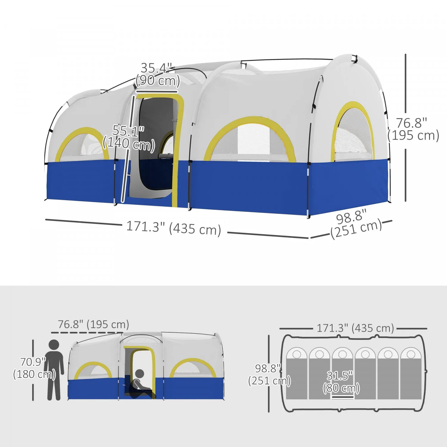 Outsunny 4-6 Person Camping Tent, 3000mm Waterproof And Upf30 , Blue