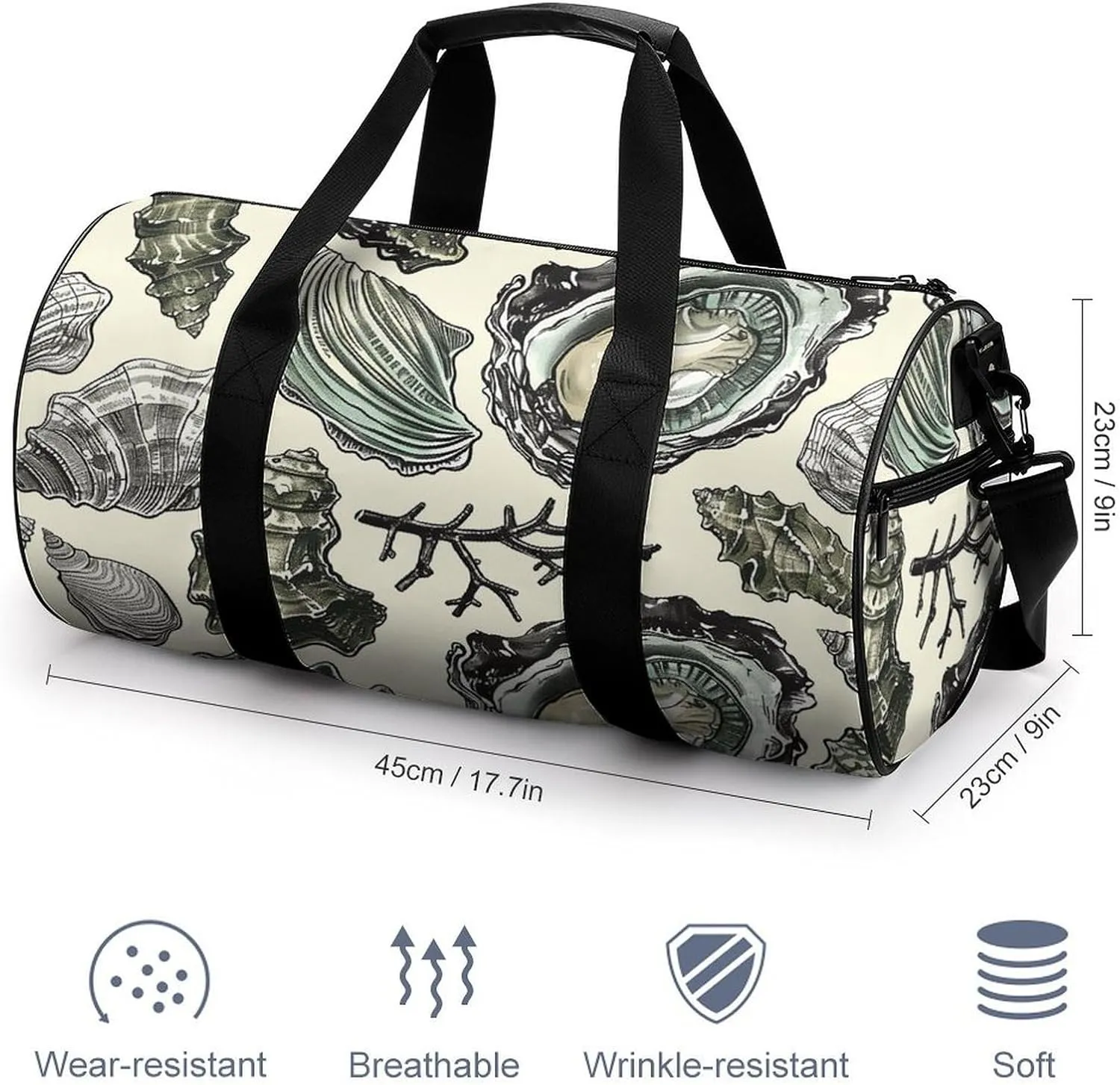 Oysters And Shells Gym Bag Small Travel Duffle Bag with Compartment Carry On Weekender Bag for Women Men