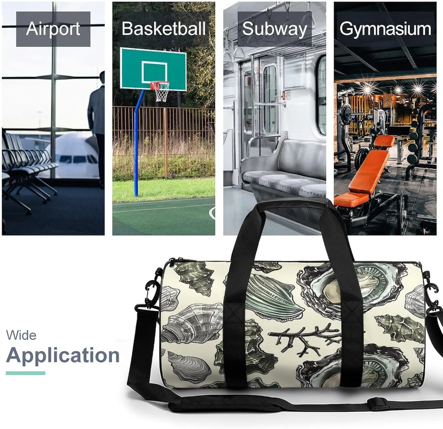 Oysters And Shells Gym Bag Small Travel Duffle Bag with Compartment Carry On Weekender Bag for Women Men
