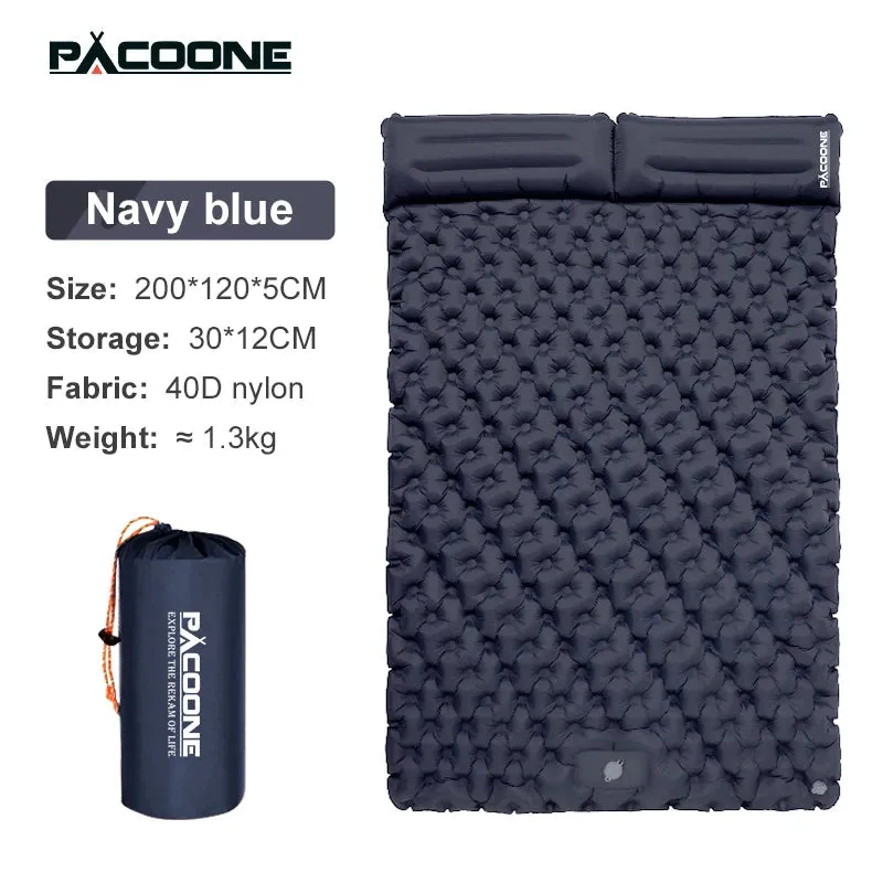 PACOONE Outdoor Camping Double Inflatable Mattress Extra Wide Sleeping Pad Ultralight Folding Bed Sleeping Mat Car Travel Mat
