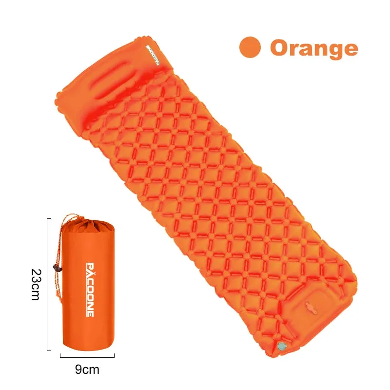PACOONE Ultralight Inflatable Sleeping Pad with Pillow – Built-in Pump for Camping & Hiking