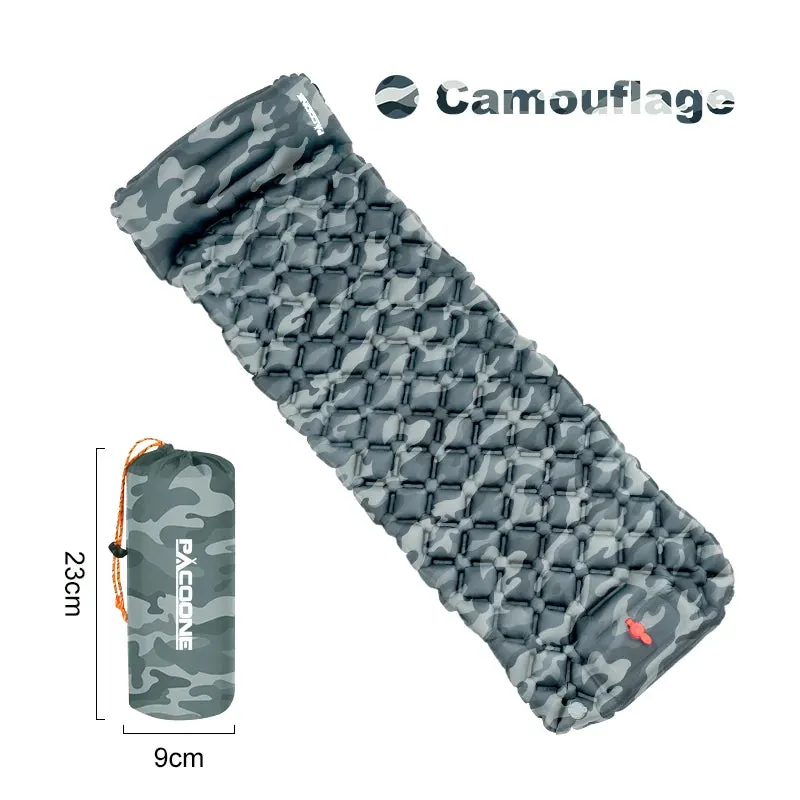 PACOONE Ultralight Inflatable Sleeping Pad with Pillow – Built-in Pump for Camping & Hiking