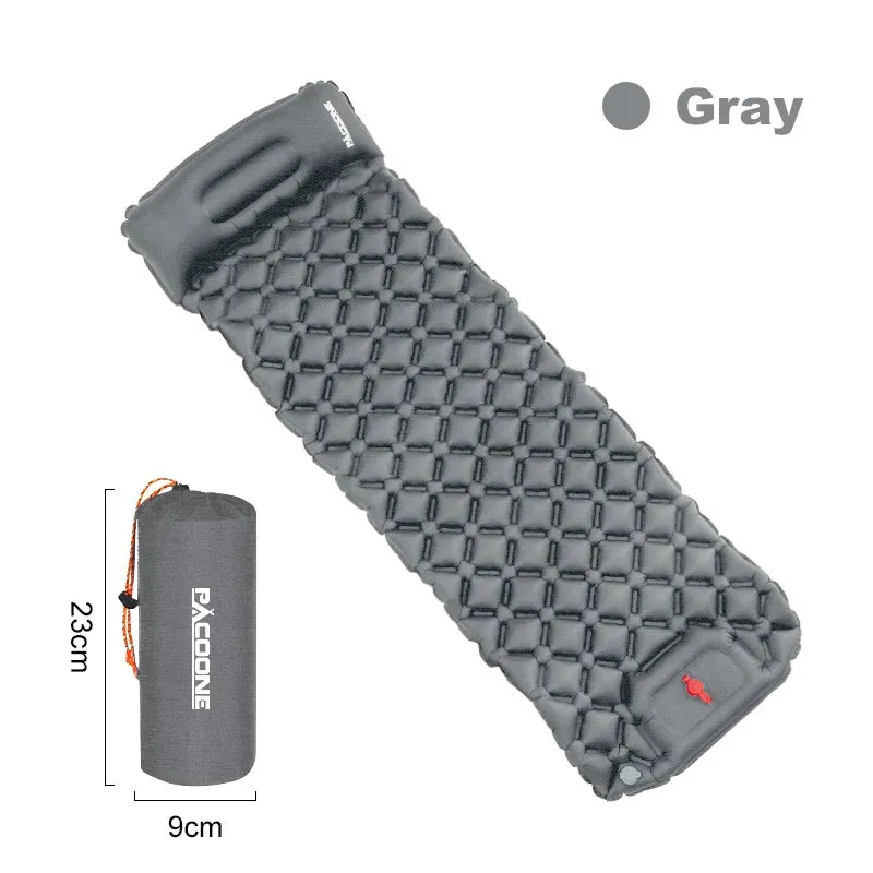 PACOONE Ultralight Inflatable Sleeping Pad with Pillow – Built-in Pump for Camping & Hiking