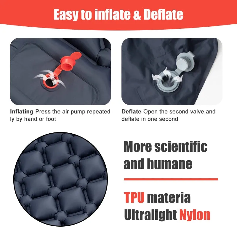 PACOONE Ultralight Inflatable Sleeping Pad with Pillow – Built-in Pump for Camping & Hiking