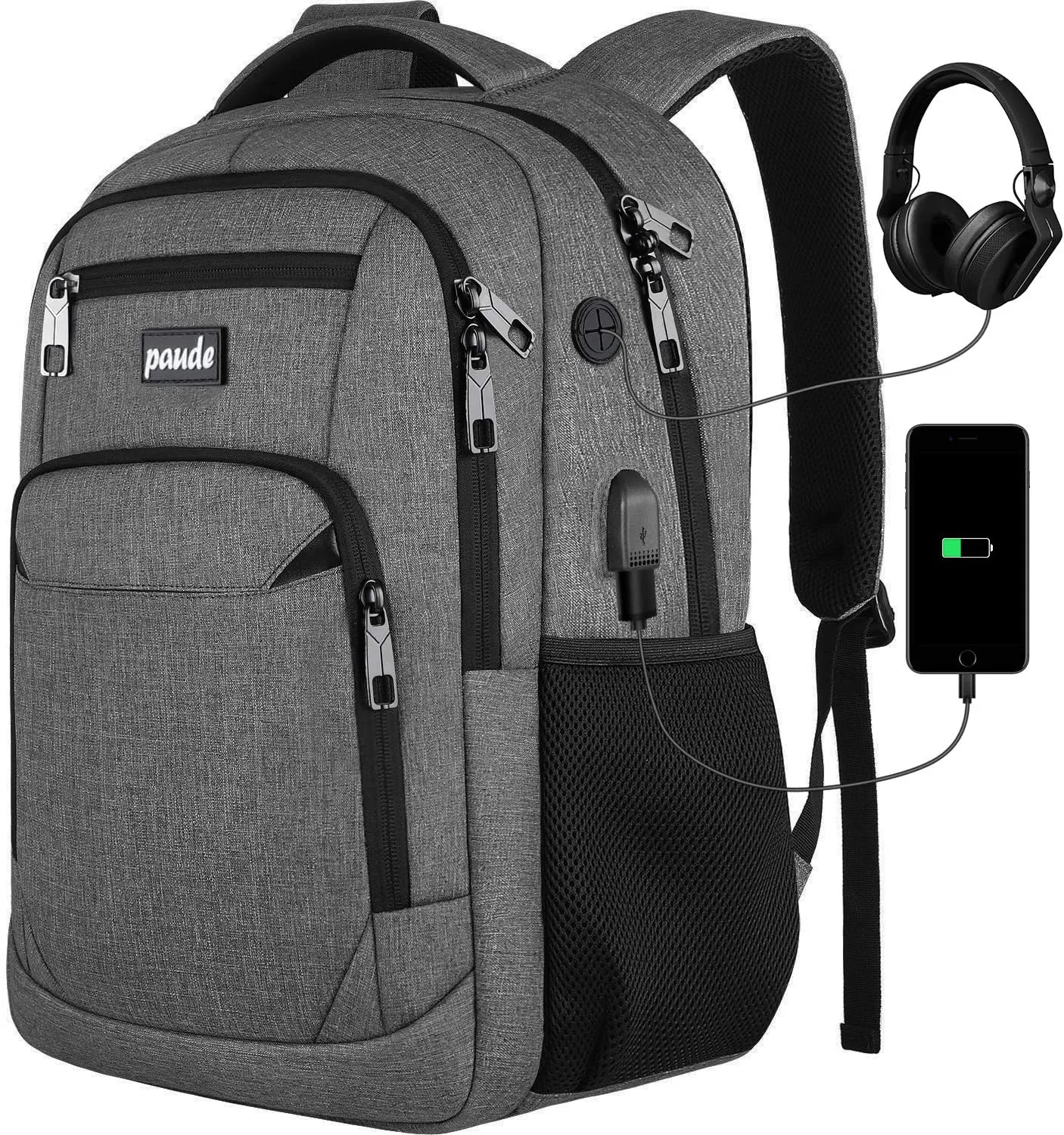Paude Travel Backpack for Men and Women,17.3 inch School Backpack for Teens,Laptop Backpack with USB Charging port for Business College Trip