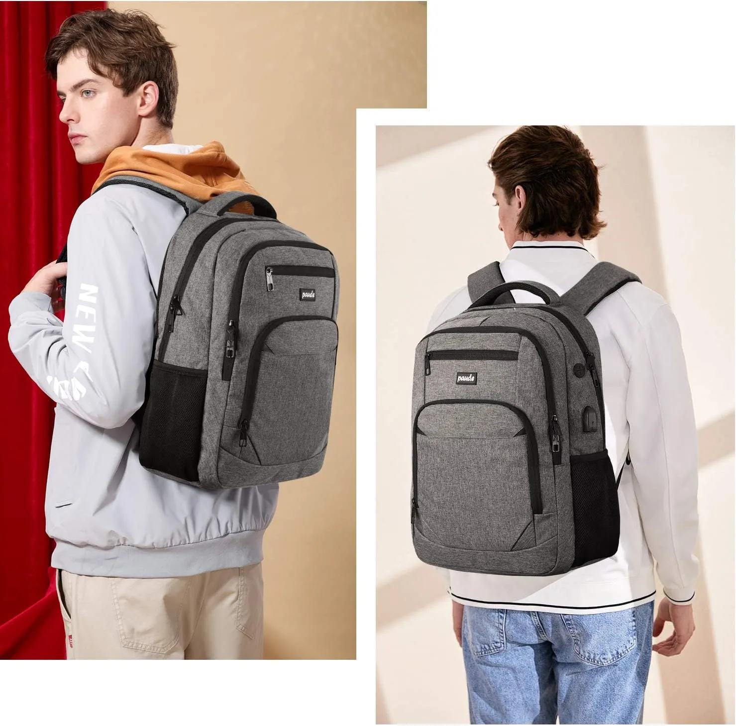 Paude Travel Backpack for Men and Women,17.3 inch School Backpack for Teens,Laptop Backpack with USB Charging port for Business College Trip