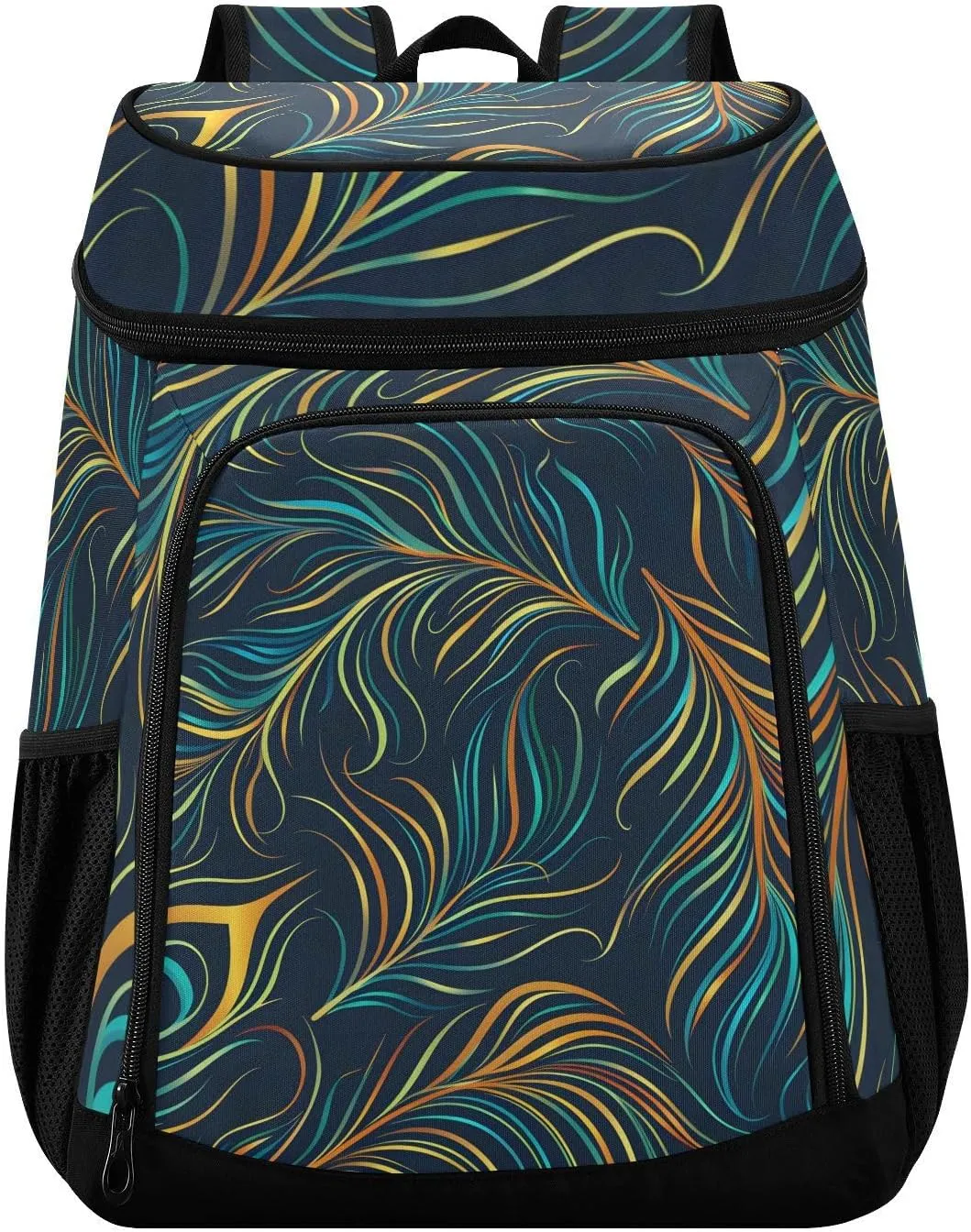 Peacock Feather Green Cooler Backpack Cooler Insulated Leak Proof Lunch Backpack 36 Cans Waterproof Soft for Men Women Picnic Hiking Camping Beach