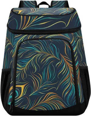 Peacock Feather Green Cooler Backpack Cooler Insulated Leak Proof Lunch Backpack 36 Cans Waterproof Soft for Men Women Picnic Hiking Camping Beach