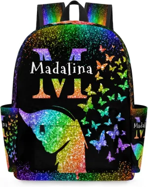 Personalized Butterfly Backpack, Custom Travel Backpack Bags Casual Bag Name, Colorful Butterflies Glittering