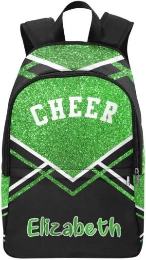 Personalized Cheerleader Green Print Backpack with Name Custom Travel Daypack Bag for Man Woman Gifts