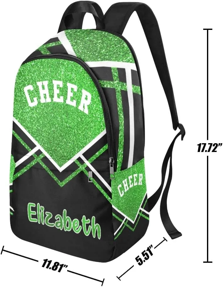 Personalized Cheerleader Green Print Backpack with Name Custom Travel Daypack Bag for Man Woman Gifts