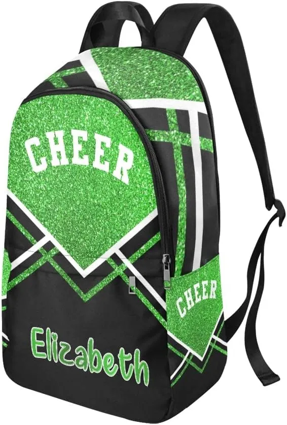 Personalized Cheerleader Green Print Backpack with Name Custom Travel Daypack Bag for Man Woman Gifts