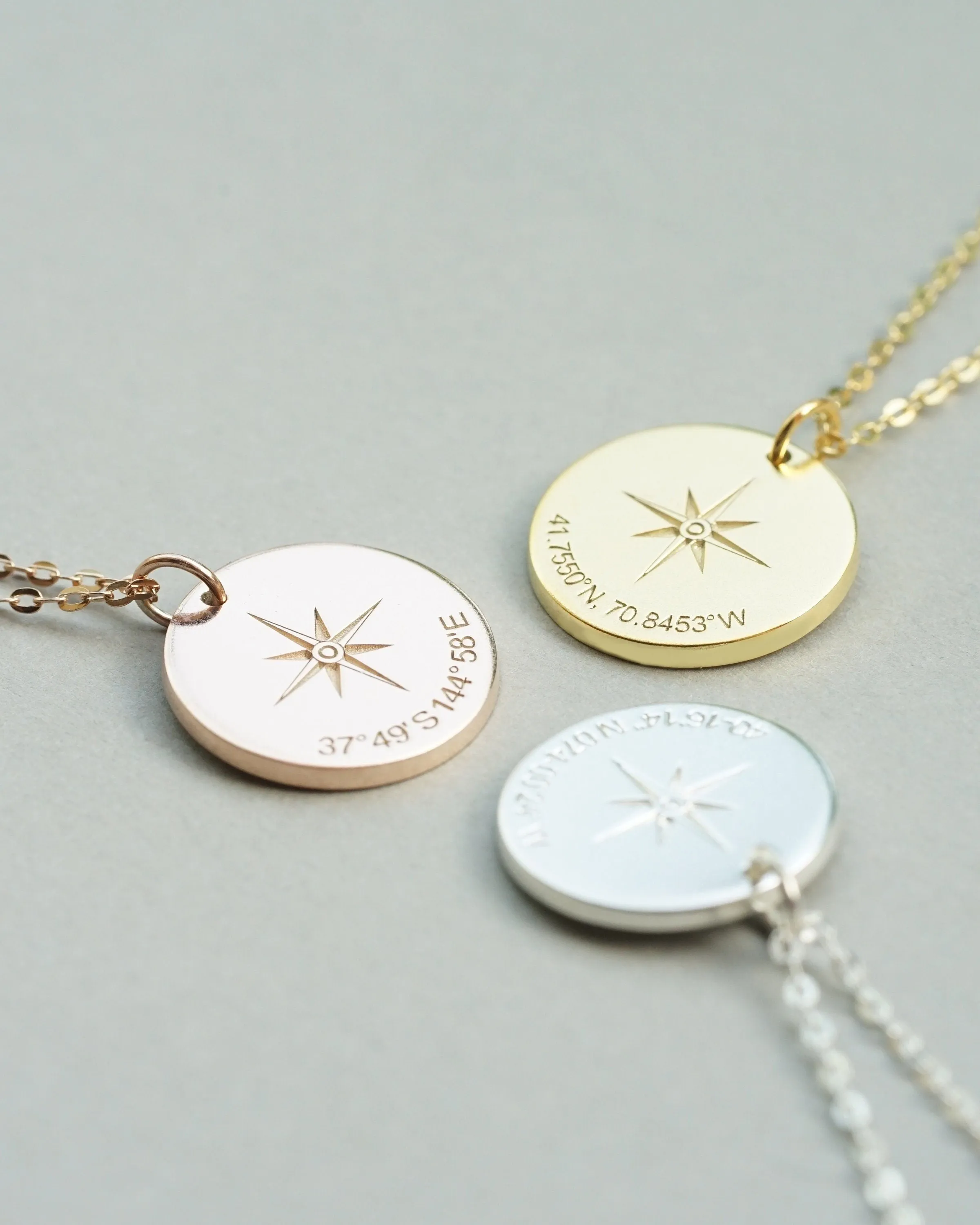 Personalized Compass and Coordinate Necklace